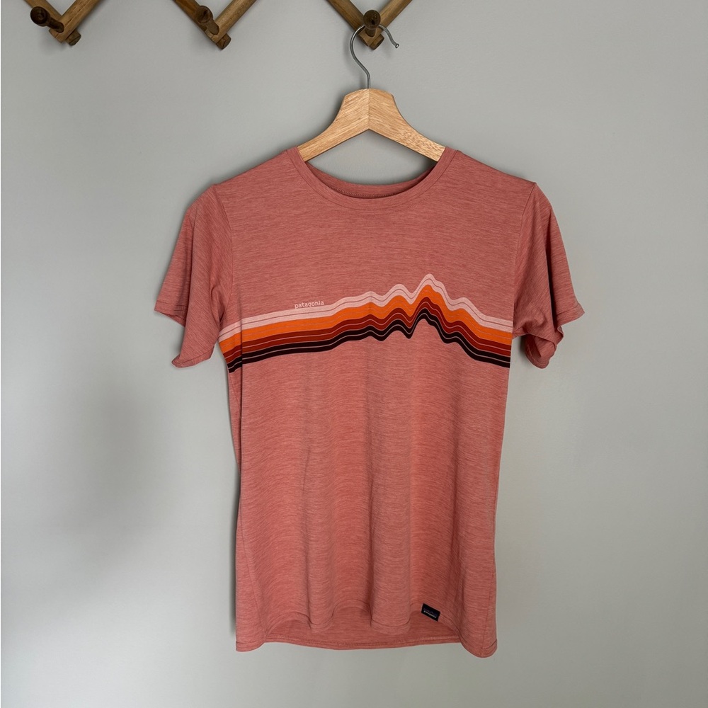 Patagonia Women’s Capilene Cool Daily Graphic Shirt - Ridge Ride Stripe in Pink
